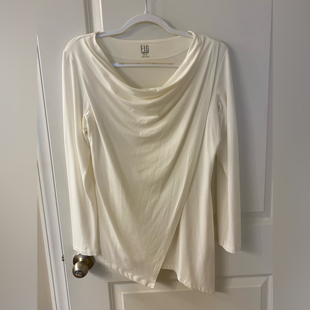 FIG Cream Long Sleeve Top With Asymmetrical Bottom
